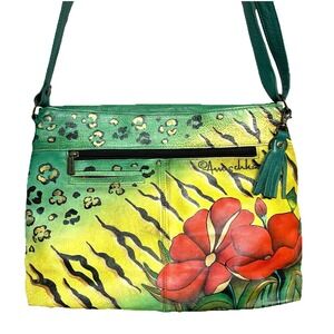 Anuschka Genuine Leather Hand Painted Shoulder Bag Colorful Artsy Large Hobo